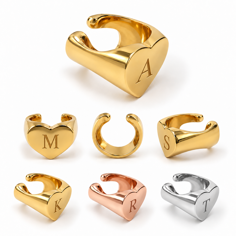 Engraved heart stethoscope ID ring in gold, rose gold and silver – MOAM Kuwait